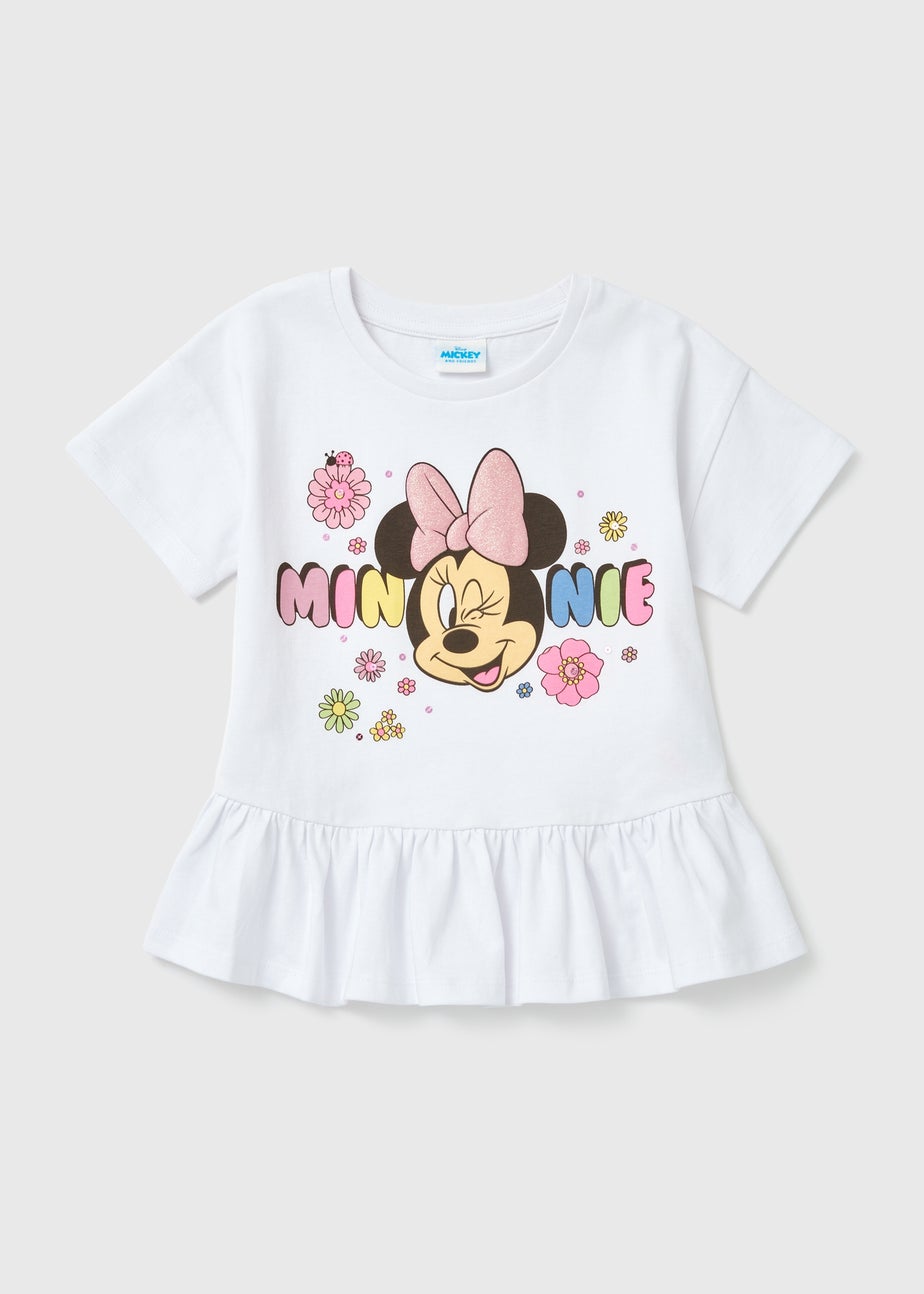 Disney Girls White Minnie Floral Peplum T-Shirt (9mths-7yrs)