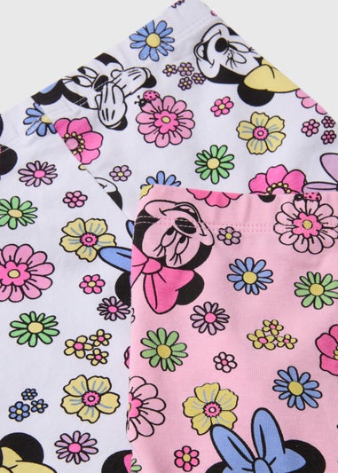 Minnie Mouse Girls 2 Pack Floral Pink & White Shorts (9mths-7yrs)