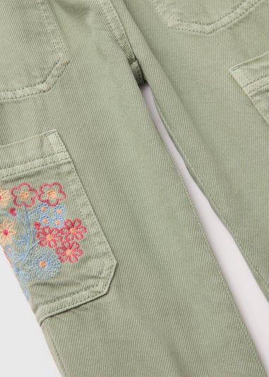 Girl Khaki Embroidered Cargo Trousers (1-7yrs)
