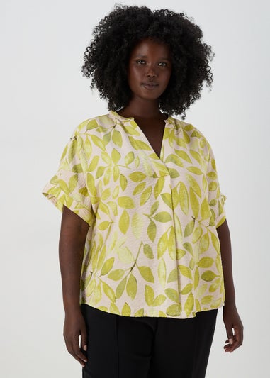 Et Vous Lime Leaf Print Airflow Blouse Top