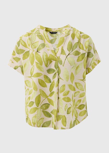 Et Vous Lime Leaf Print Airflow Blouse Top