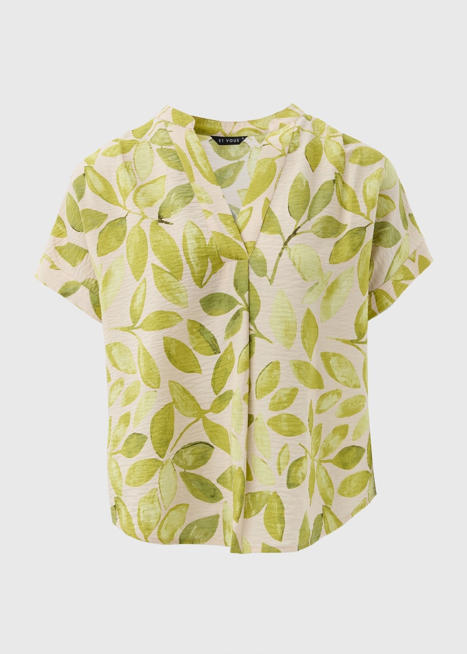 Et Vous Lime Leaf Print Airflow Blouse Top