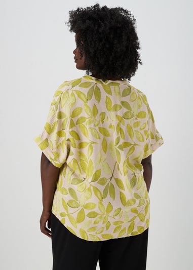 Et Vous Lime Leaf Print Airflow Blouse Top