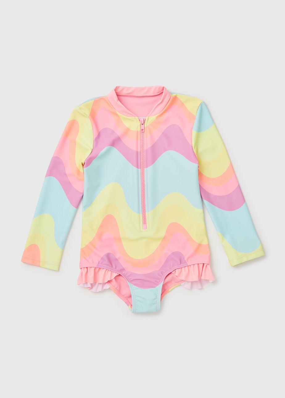 Girls Multicoloured Wave Long Sleeve Swimsuit (1-7yrs)
