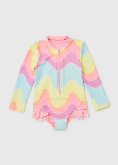 Girls Multicoloured Wave Long Sleeve Swimsuit (1-7yrs)