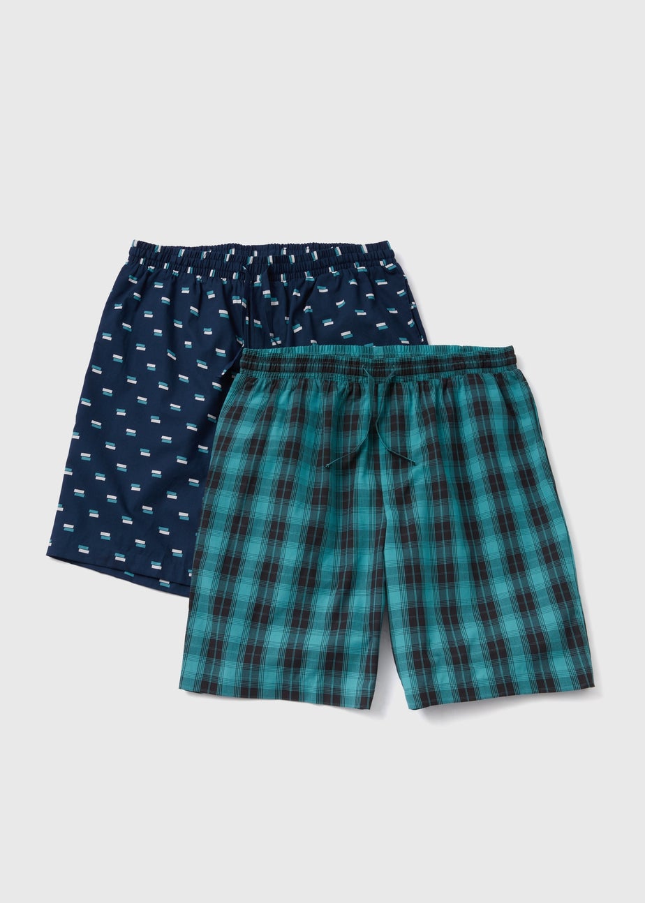 Check & Navy Print 2PK Shorts