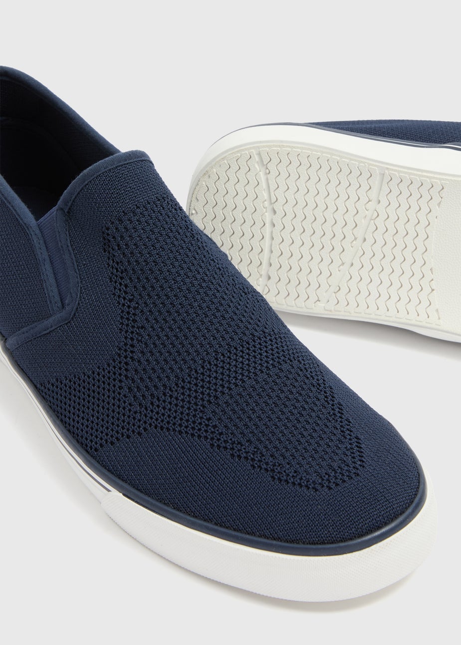 Navy Textured Slip On Pump Shoes