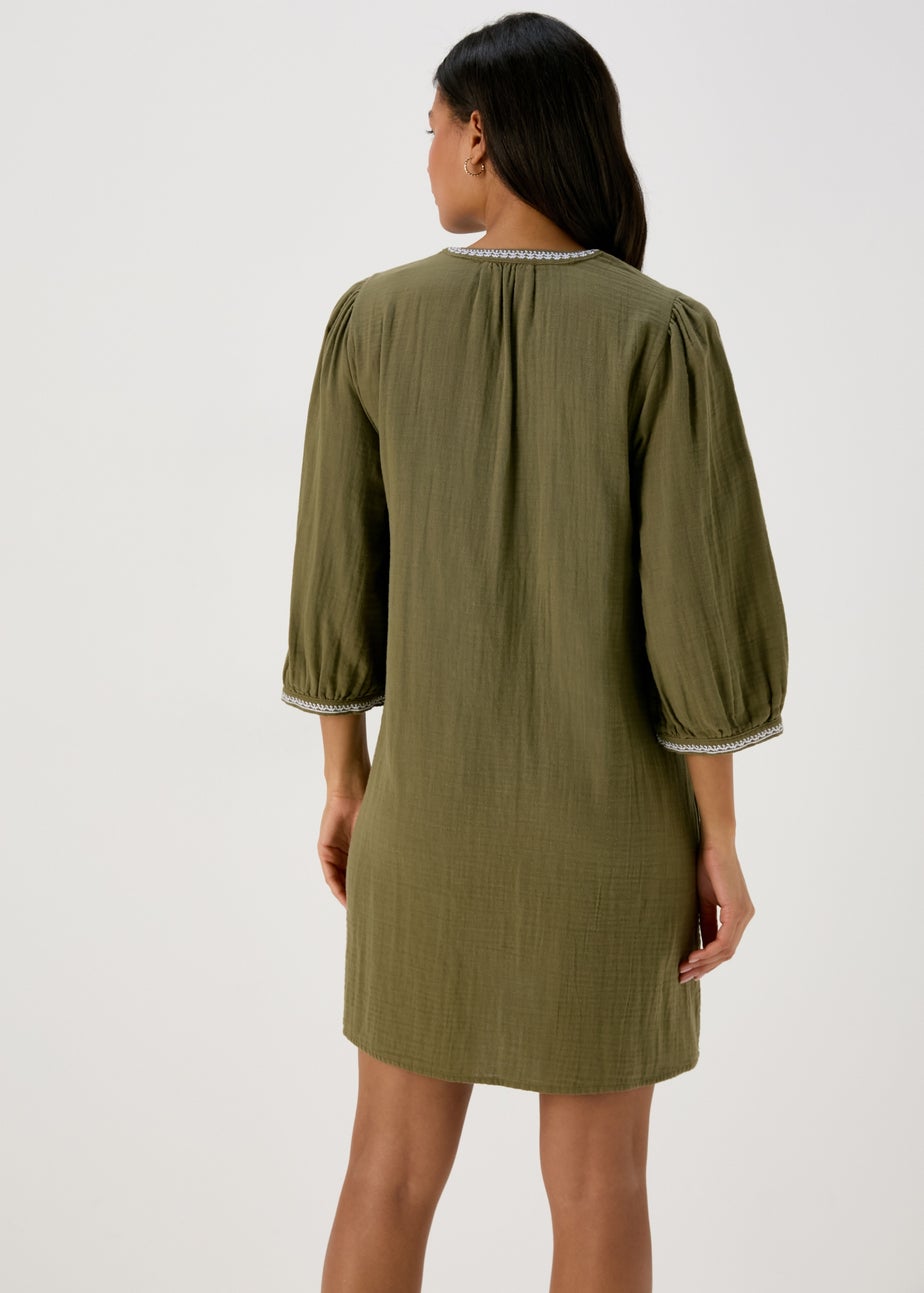 Khaki Embroidered Tunic Dress