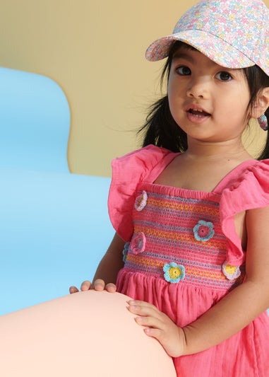 Girls Pink Embroidered Wild Flower Skirt & Shorts Set (1-7yrs)