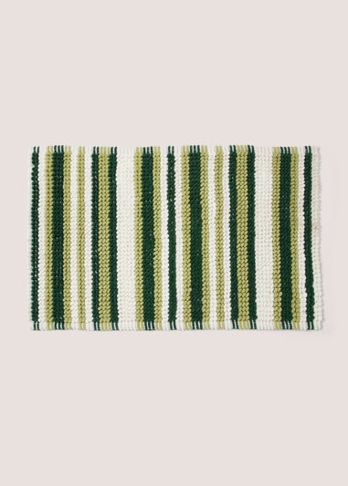 Green Chenille Stripe Bath Mat