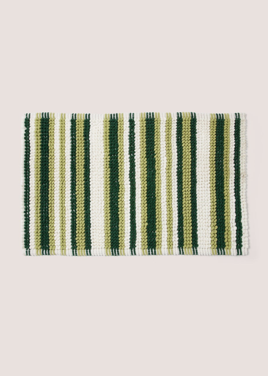 Green Chenille Stripe Bath Mat