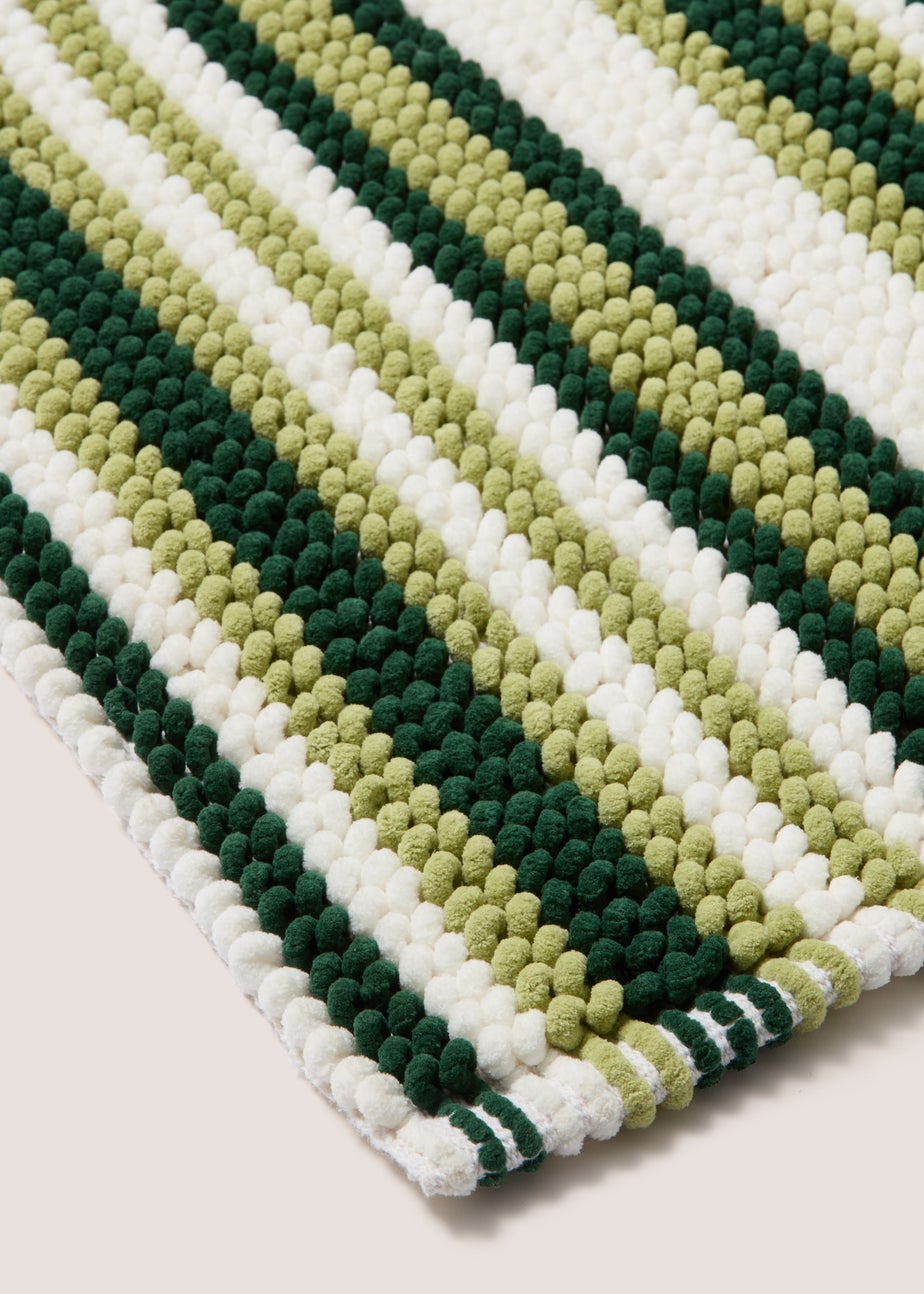 Green Chenille Stripe Bath Mat