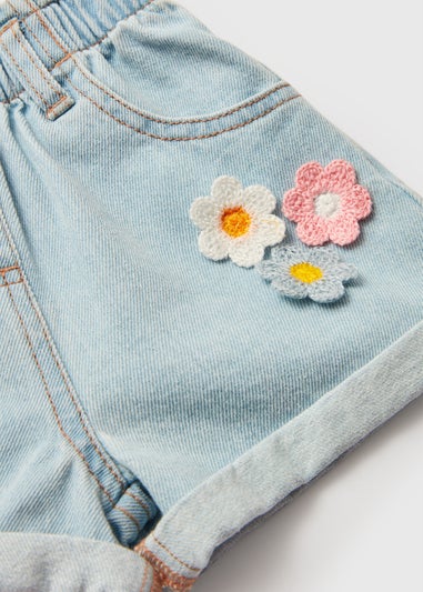 Girls Blue Denim Floral Shorts (1-7yrs)