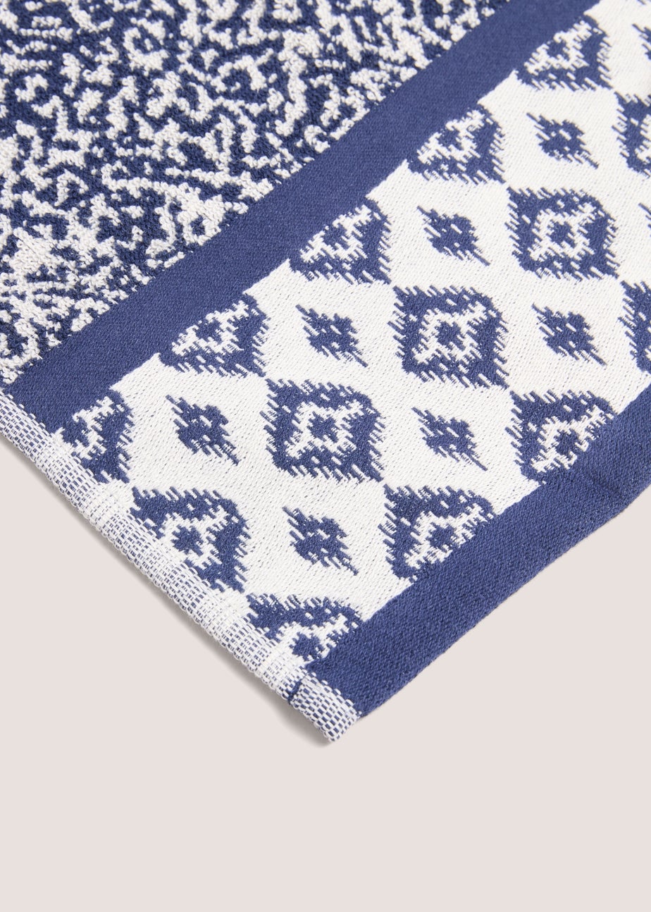 100% Cotton Blue Indigo Kilim Border Towel