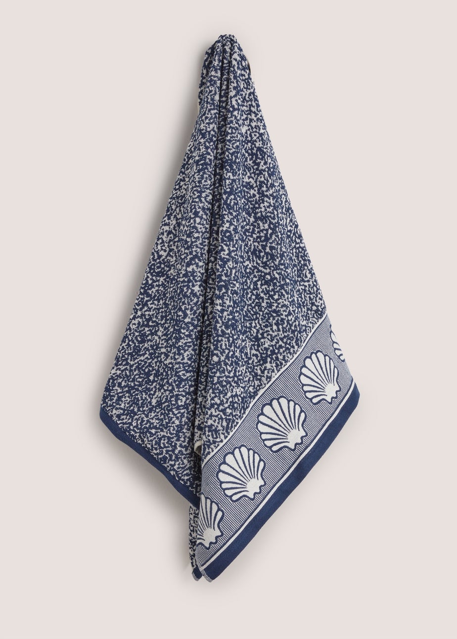 100% Cotton Blue Indigo Shell Border Towel