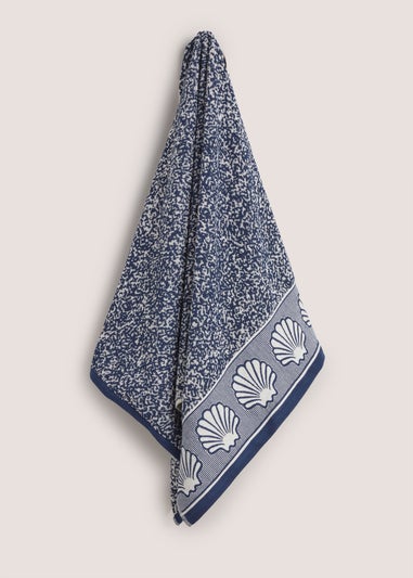 100% Cotton Blue Indigo Shell Border Towel