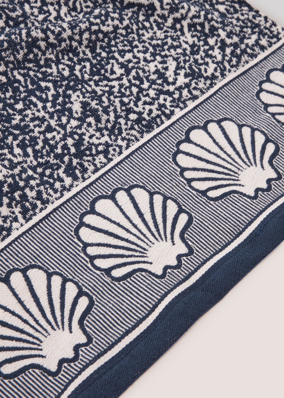 100% Cotton Blue Indigo Shell Border Towel