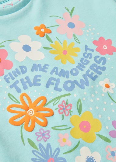 Girls Blue Flower T-Shirt (1-7yrs)
