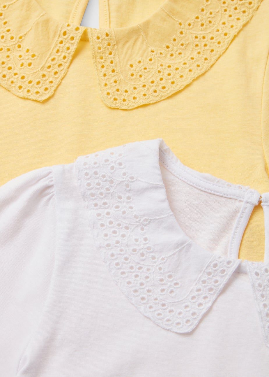 Girls 2 Pack White & Yellow Collar Tops (1-7yrs)