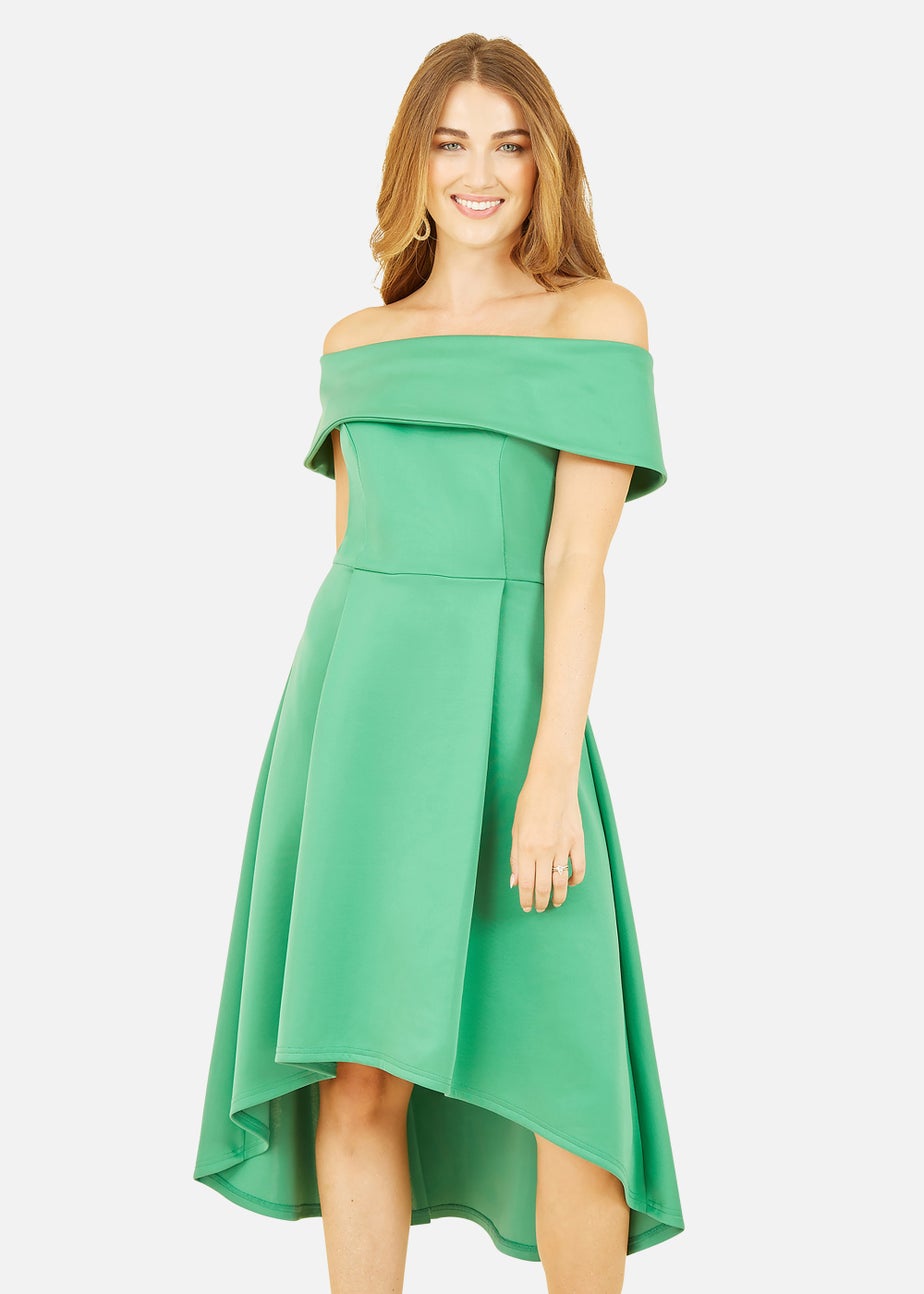 Mela Bardot Dipped Hem Dress In Bright Green