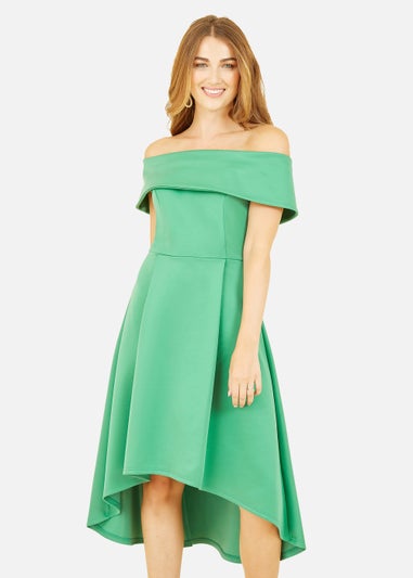 Mela Bardot Dipped Hem Dress In Bright Green