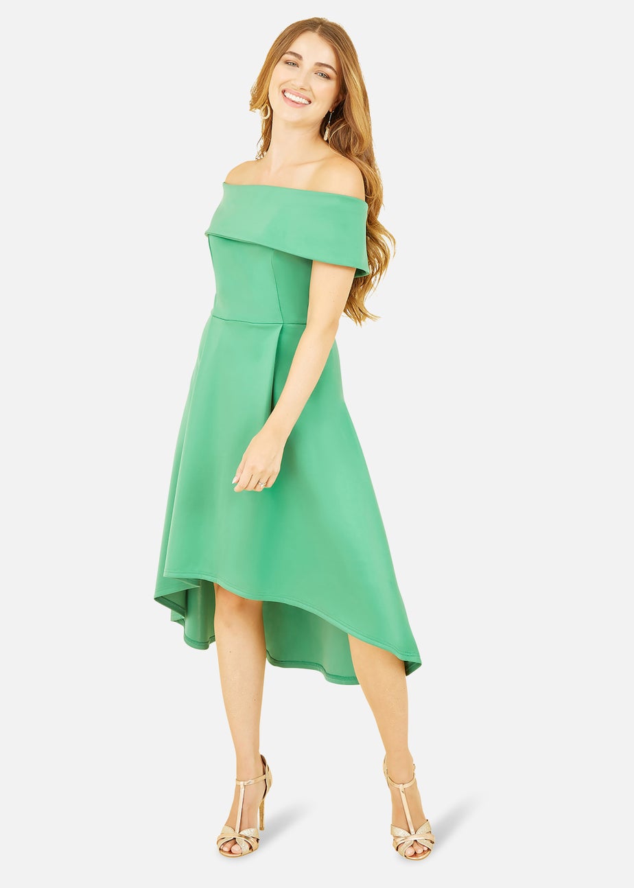 Mela Bardot Dipped Hem Dress In Bright Green