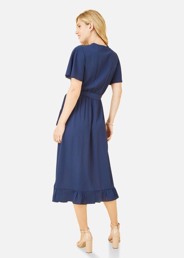 Mela Wrap Over Frill Hem Dress In Navy