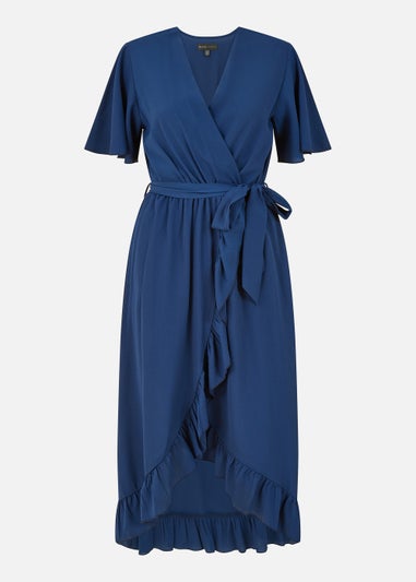 Mela Wrap Over Frill Hem Dress In Navy