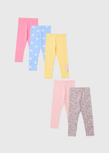 Girls 5 Pack Multicoloured Bunny Leggings (1-7yrs)