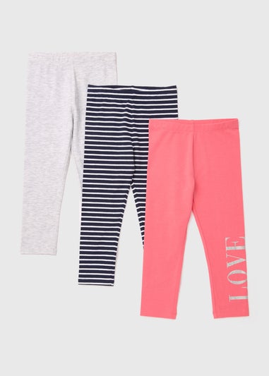 Girls 3 Pack Multicolour Stripe Sassy Print Leggings (1-7yrs)