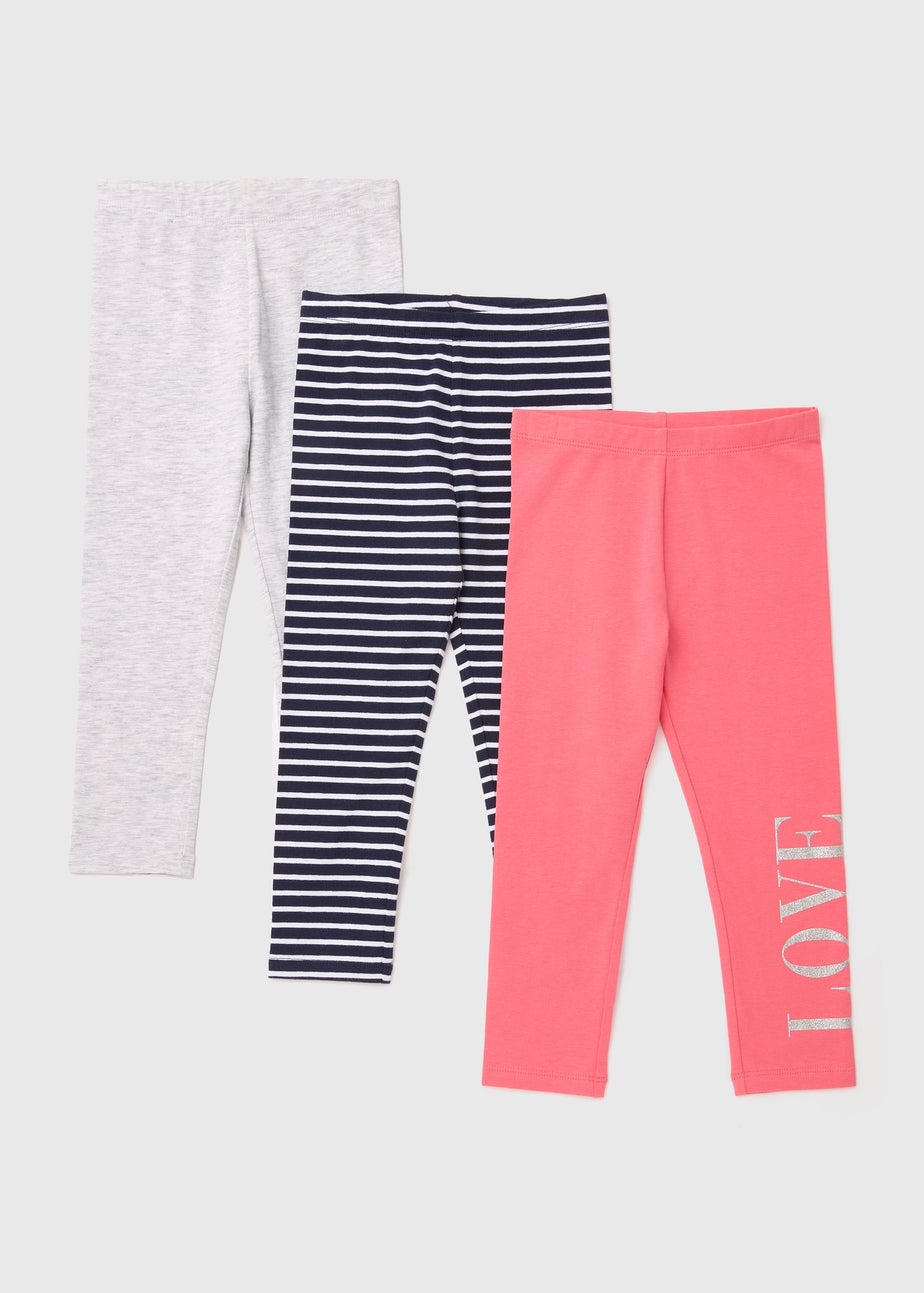 Girls 3 Pack Multicolour Stripe Sassy Print Leggings (1-7yrs)
