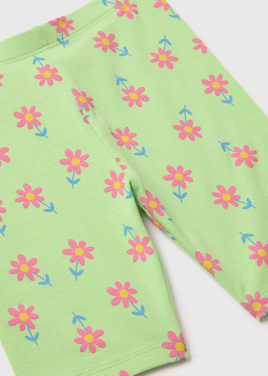 Girls Green Floral Print Cycling Shorts (1-7yrs)