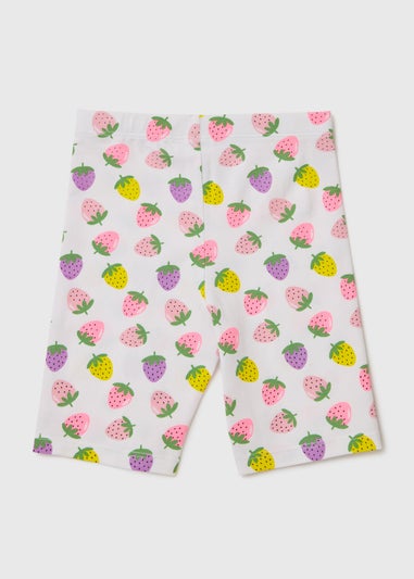 Girls White Strawberry Cycle Shorts (1-7yrs)