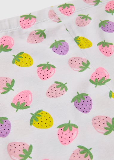 Girls White Strawberry Cycle Shorts (1-7yrs)