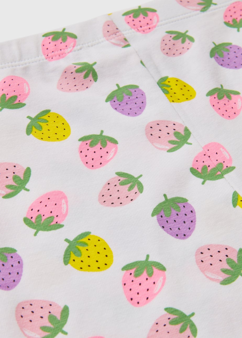 Girls White Strawberry Cycle Shorts (1-7yrs)