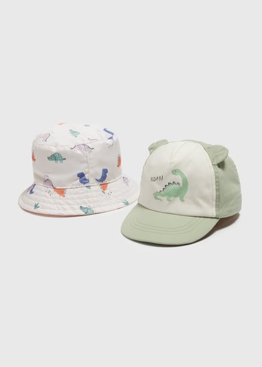 Baby 2 Pack Green & Stone Dino Hats (Newborn-24mths)