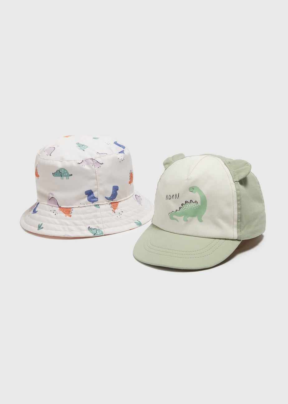 Baby 2 Pack Green & Stone Dino Hats (Newborn-24mths)