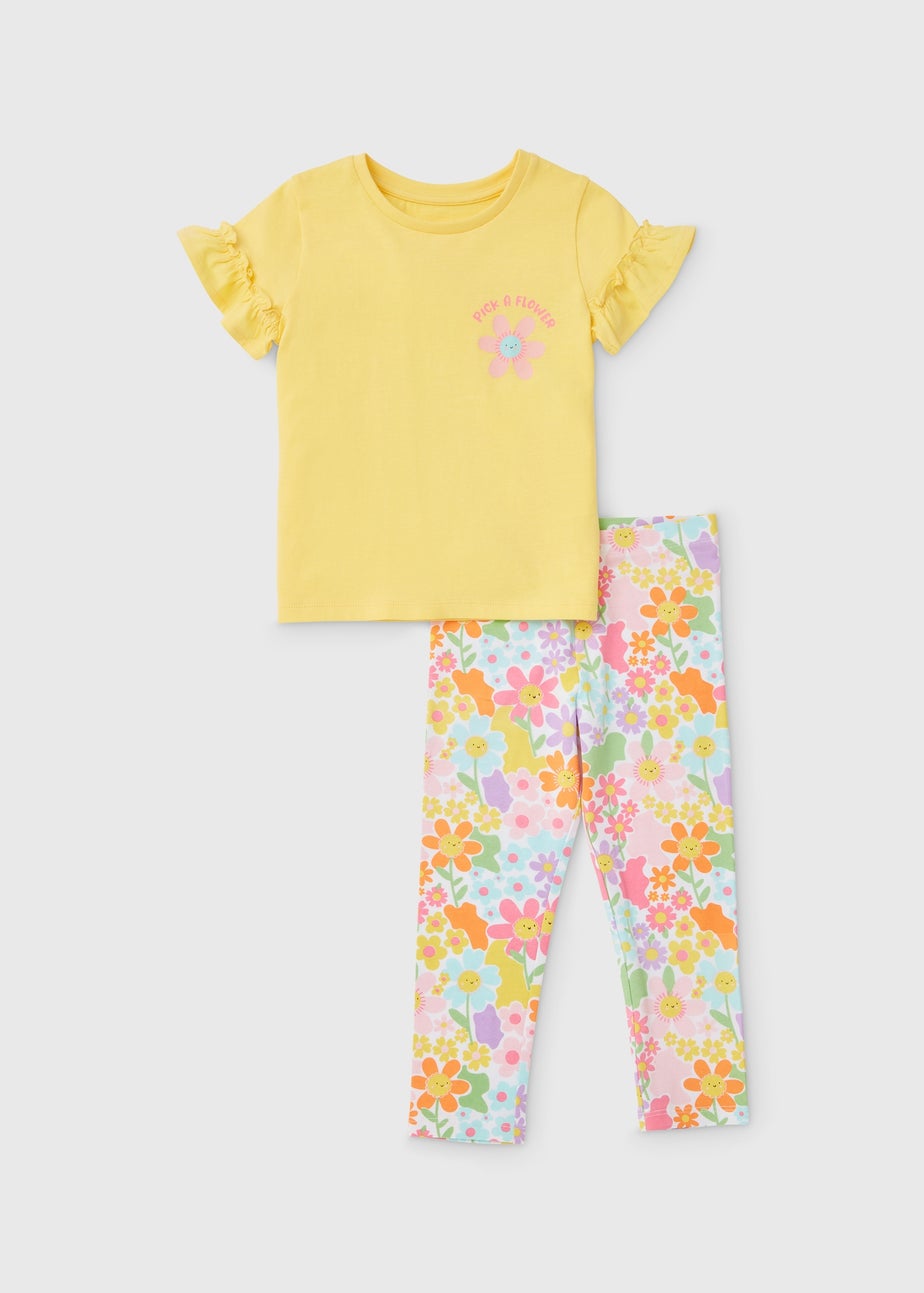 Girls Yellow Floral Print T-Shirt & Leggings Set (1-7yrs)