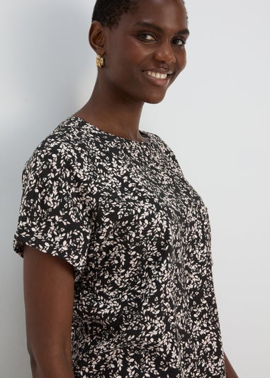 Black Leaf Print Top