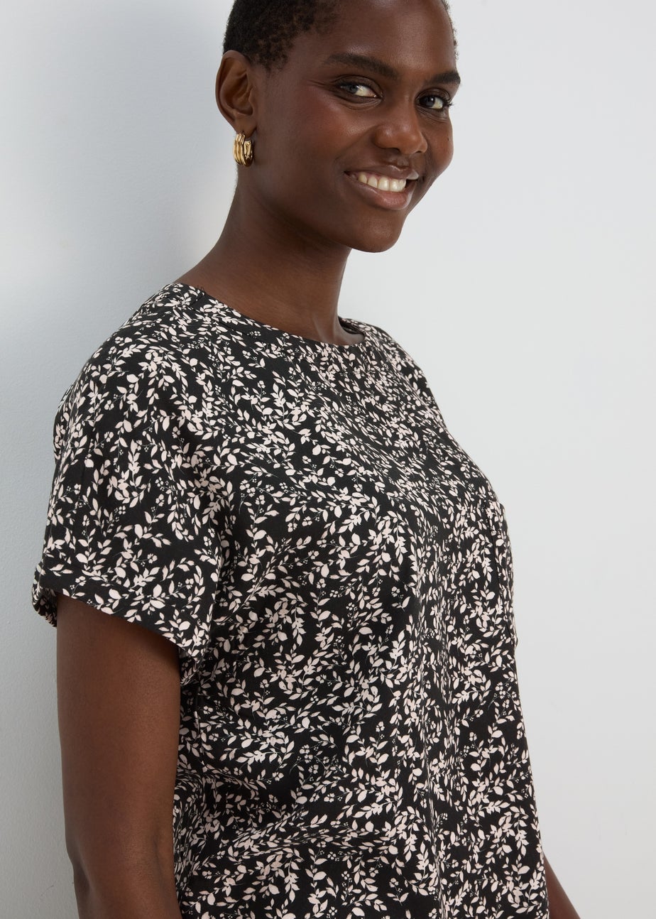 Black Leaf Print Top