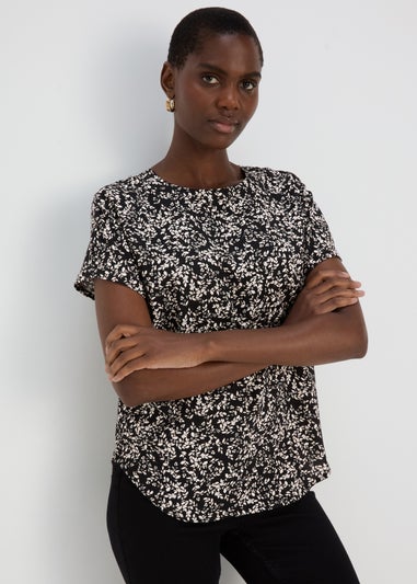 Black Leaf Print Top