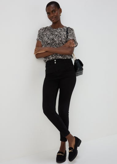 Black Leaf Print Top