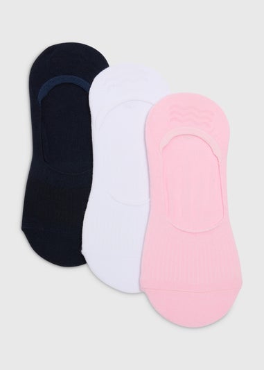 3 Pack Multicoloured No Show Ribbed Socks