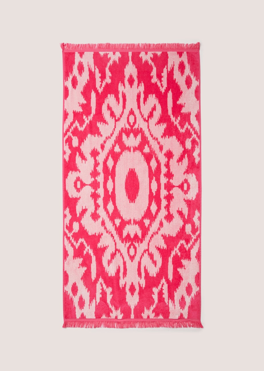 Pink Ikat Jacquard Beach Towel (80cm x 160cm)