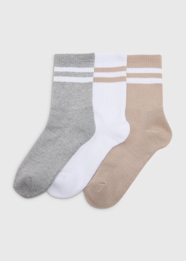 3 Pack Neutral Beige Sports Socks