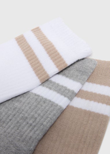 3 Pack Neutral Beige Sports Socks