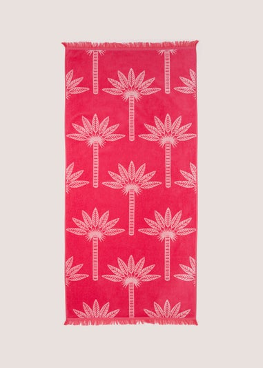 Pink Palm Print Jacquard Beach Towel (80cm x 160cm)