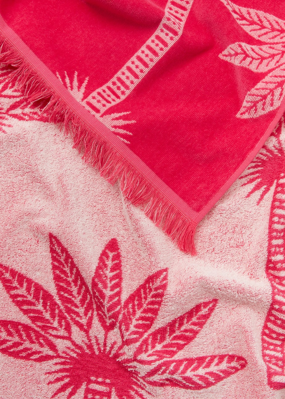 Pink Palm Print Jacquard Beach Towel (80cm x 160cm)