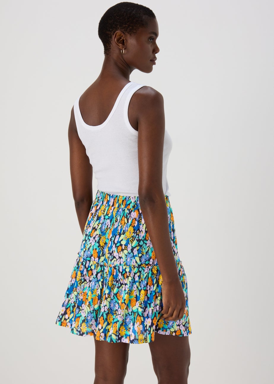 Multicoloured Floral Plisse Mini Skirt