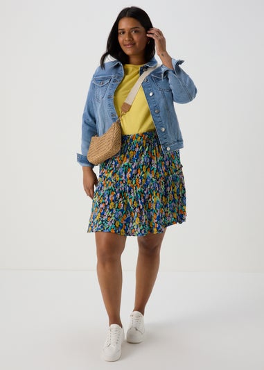 Multicoloured Floral Plisse Mini Skirt